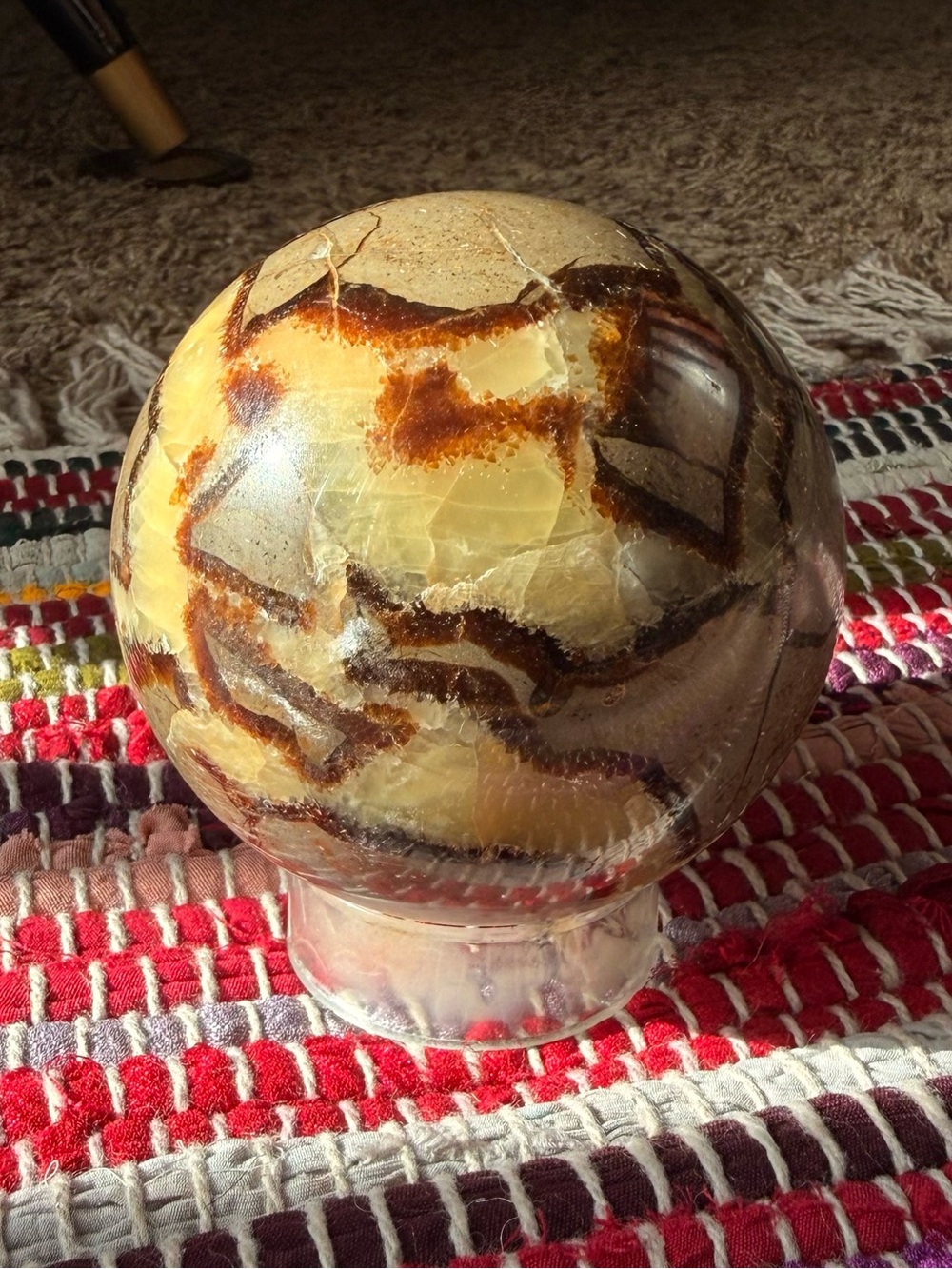 Polished Septarian Sphere • Brown & Cream Home Art